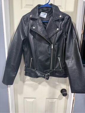 Old Navy Black Faux Leather Moto-Style Jacket with Belt